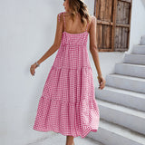 Boho Plaid Backless Casual Ruffles Party Beach Sundress