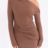 Long Sleeve Inclined Shoulder Maxi Dress
