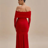 Off-shoulder Strapless Rose Long Sleeve Dress