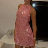 Jael - Sleeveless Pink Sequins Mini Dress