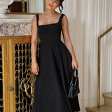 Black Maxi Dress Square Neck Spaghetti Straps