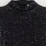 Rosena - Shoulder Padded Sequins Mini Dress