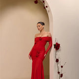 Off-shoulder Strapless Rose Long Sleeve Dress