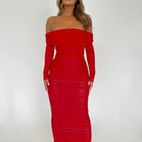 Off-shoulder Slash Neck Solid Maxi Dress