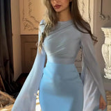 Patchwork Draped Long Sleeve Maxi Dress