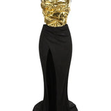 Strapless Gold Top & High-Slit Skirt Set