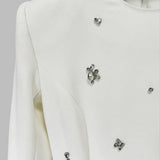 White Beads Diamond Long Sleeve Maxi Dress