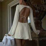 Elegant Backless Lace-Up Satin Party Mini Dress