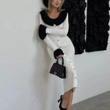 Patchwork Contrast Ribbed Midi Dress