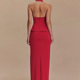 Square Collar Halter Top and Long Skirt Two-Piece Set