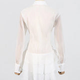 Appliques Ruffles Draped Long Sleeve Dress