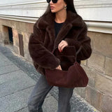 Faux Fur Lapel Side Pockets Coat