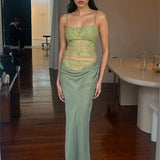 Women's Printed Spaghetti Strap Maxi Skirt Set