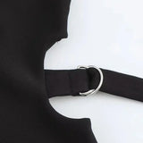 Crop Hollow Waist Black Mini Dress