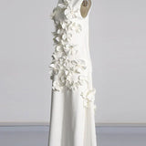 3D Flower Appliqué Mock Neck Midi Dress