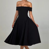 Off-Shoulder Flare Midi Dress