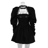 Puff Long-sleeved Black Mini Dress