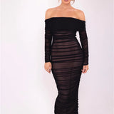 Off-shoulder Slash Neck Solid Maxi Dress