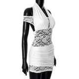 Halter Off the shoulder White Lace Mini Dress