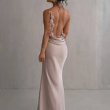 3D Flower Draped Open Back Maxi Dress