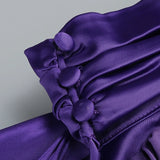 Purple Satin Halter Neck 3D Flower Scarf Maxi Dress