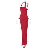 Square Collar Halter Top and Long Skirt Two-Piece Set