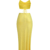 Swinging Collar Crop Tops Long Slit Skirts Suits
