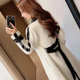 Contrast Color Patchwork Overcoat with Belt