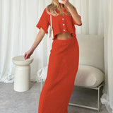 Knit Hollow Out Top and Long Skirt Suit