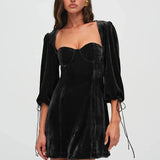 Backless Lace Up Long Sleeve Dress