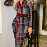 Polka Dot Print V Neck Long Sleeve Women's Clothing Midi Dress