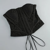 Lace Corset Patchwork Skirt And Gloves Set