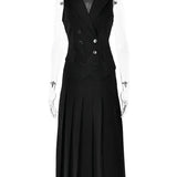 Notched Collar Pleated Skirt Suit Two Piece Sets