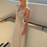 Polka Dot Backless Spaghetti Strap Party Maxi Dress