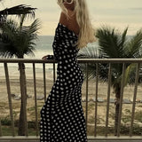 Polka Dots Off Shoulder Long Sleeves Maxi Dress