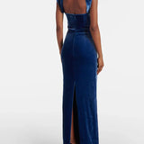 Blue Velvet Halter Sleeveless Maxi Dress