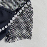 Black Diamante Evening Midi Dress
