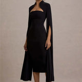 Cape Long Sleeve Square Collar Midi Dress