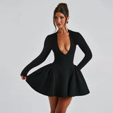 Deep V Long Sleeve Bodycon Mini Dress