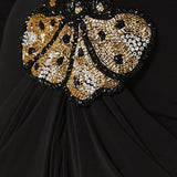 Deep V Neck Long Sleeves Black Maxi Dress  Party Gown