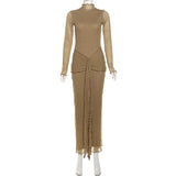 Long Sleeve Drape Turtleneck Maxi Dress