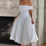 Off-Shoulder Flare Midi Dress