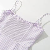 Spaghetti Strap Tie Up Plaid Pink Midi Dress
