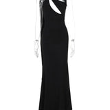 Hollow Out Sleeveless Black Maxi Dress