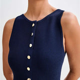 Knit Maxi Dress with Pockets Button-Front