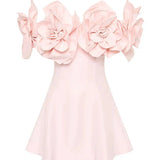 Women's Slash Neck 3D Flower Mini Dress