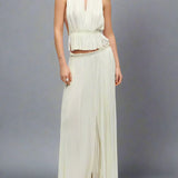 Halter Pleated Top Elastic Waist Long Skirt Suit