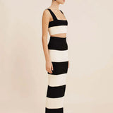 Striped Knitted Crop Top and Midi Skirt Suit