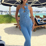 Floral Halter Maxi Dress Summer Splice Backless Design