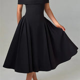 Off-Shoulder Flare Midi Dress